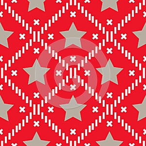 Happy 4th of July, USA Independence Day background. Vector seamless flag pattern, blue star and red stripes. Abstract design