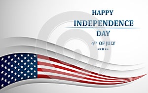 Happy 4th of July, USA Independence Day. Fourth of July greeting card template with american national flag. Vector