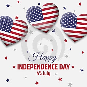 Happy 4th of july usa independence day. Fourth of july, US national holiday. Heart shaped badges on white background. American