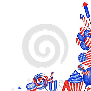 Happy 4th of July USA Independence Day greeting card with american national flag and hand lettering text design