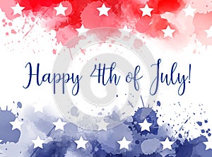 Happy 4th of July watercolor splashes background