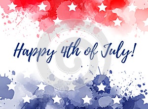 Happy 4th of July watercolor splashes background