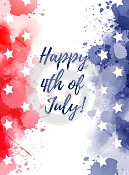 Happy 4th of July watercolor splashes background