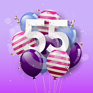 Happy 55th birthday greeting card with balloons. 55 years anniversary.