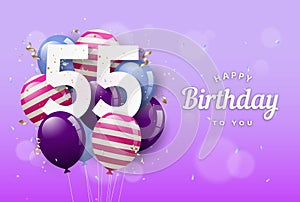 Happy 55th birthday greeting card with balloons. 55 years anniversary.