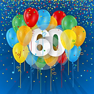 Happy 60th Birthday / Anniversary card with balloons