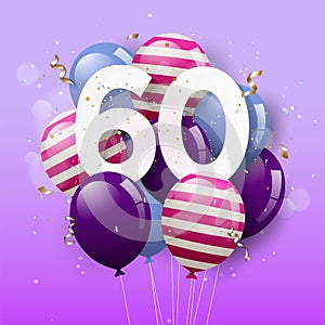 Happy 60th birthday greeting card with balloons. 60 years anniversary.