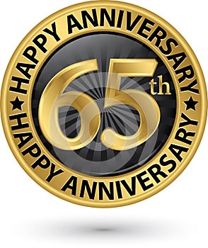 Happy 65th years anniversary gold label, vector