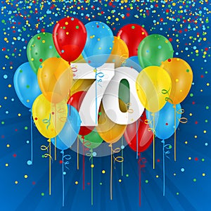 Happy 70th Birthday / Anniversary card with balloons