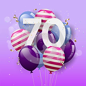 Happy 70th birthday greeting card with balloons. 70 years anniversary.