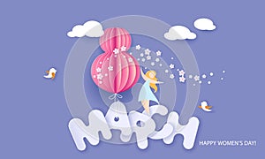 Happy 8 March womens day paper cut card