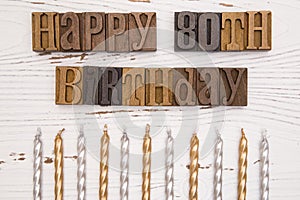 Happy 80th Birthday Spelled in Type Set