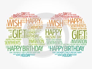 Happy 80th birthday word cloud, holiday concept background