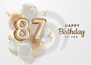 Happy 87th birthday gold foil balloon greeting background.