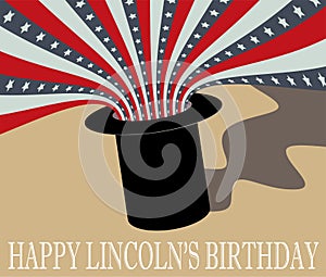 Happy Abraham Lincoln Birthday. Top Hat and Flag