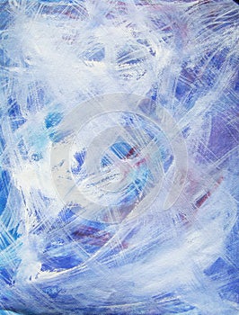 Happy abstract acrylic art painting in blue, white