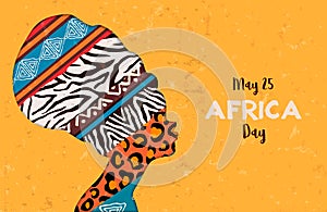 Happy Africa Day card of animal print woman