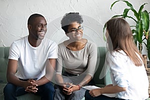 Happy African American couple at successful visit psychologist