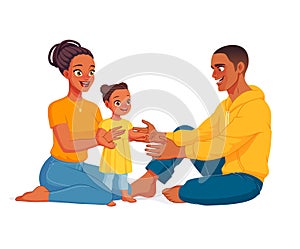 Happy African American family. Cartoon vector illustration.