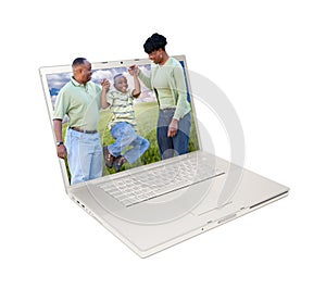 Happy African American Family in Laptop