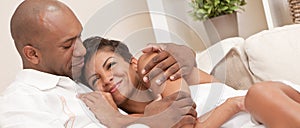 Happy African American Man Woman Couple Cuddling Panorama Web Banner Header