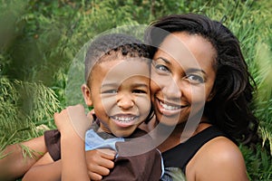 Happy African American Mother and Child