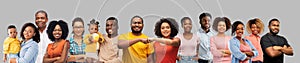 Happy african american people over grey background