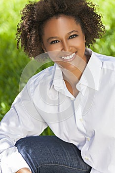 Happy African American Woman Smiling Outside