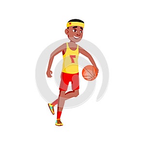 happy african guy play basketball sport game cartoon vector