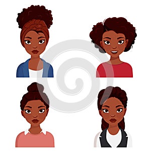Happy african woman avatar set. Different women characters collection. Isolated vector illustration