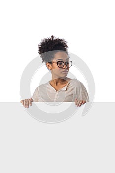 Afro american woman with blank board