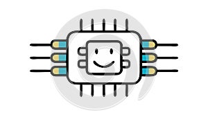 Happy AI Processor Chip, Artificial Intelligence Icon, vector design Generative AI