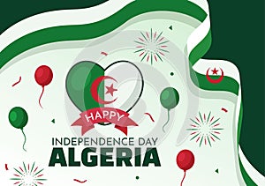 Happy Algeria Independence Day Vector Illustration with Waving Flag in Flat Cartoon Hand Drawn Landing Page Green Background