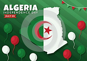 Happy Algeria Independence Day Vector Illustration with Waving Flag in Flat Cartoon Hand Drawn Landing Page Green Background photo