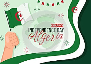 Happy Algeria Independence Day Vector Illustration with Waving Flag in Flat Cartoon Hand Drawn Landing Page Green Background photo