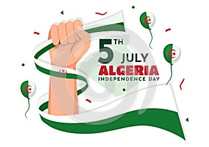Happy Algeria Independence Day Vector Illustration with Waving Flag in Flat Cartoon Hand Drawn Landing Page Green Background photo