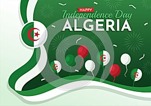 Happy Algeria Independence Day Vector Illustration with Waving Flag in Flat Cartoon Hand Drawn Landing Page Green Background photo