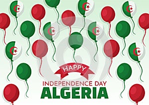 Happy Algeria Independence Day Vector Illustration with Waving Flag in Flat Cartoon Hand Drawn Landing Page Green Background photo