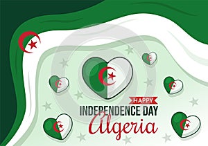 Happy Algeria Independence Day Vector Illustration with Waving Flag in Flat Cartoon Hand Drawn Landing Page Green Background photo