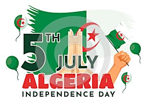Happy Algeria Independence Day Vector Illustration with Waving Flag and Map in National Holiday Flat Cartoon Background Design photo