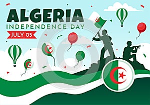 Happy Algeria Independence Day Vector Illustration with Waving Flag and Map in National Holiday Flat Cartoon Background Design photo