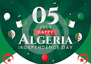 Happy Algeria Independence Day Vector Illustration with Waving Flag and Map in National Holiday Flat Cartoon Background Design photo