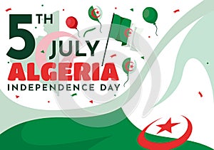 Happy Algeria Independence Day Vector Illustration with Waving Flag and Map in National Holiday Flat Cartoon Background Design photo