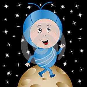 Happy Alien in Outer Space Cartoon Character