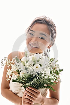 happy alluring asian young woman smiling