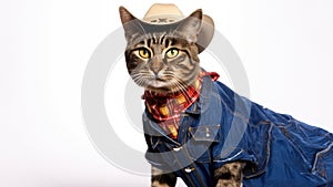 Happy American Bobtail Cat Dressed As A Cowboy