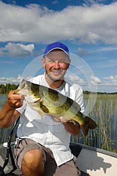 Happy Angler Fishing For Largemouth Bass