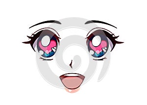 Happy anime face. Manga style big blue eyes photo