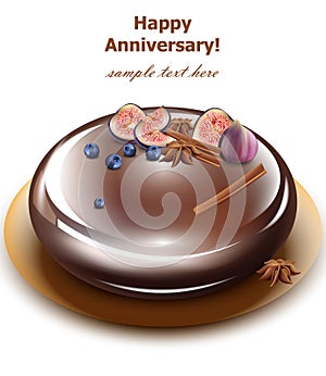 Happy Anniversary cake Vector. Sweet birthday dessert mirror glaze cakes