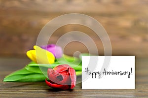 Happy Anniversary card and colorful tulips